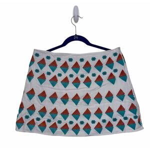 THML Skirt Size L White Embroidered Geometric Aztec Pattern Summer Boho Skirt